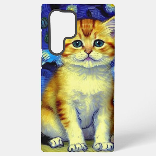 Niedlich Kitten Starry Night Van Gogh Samsung Galaxy Hülle (Rückseite)