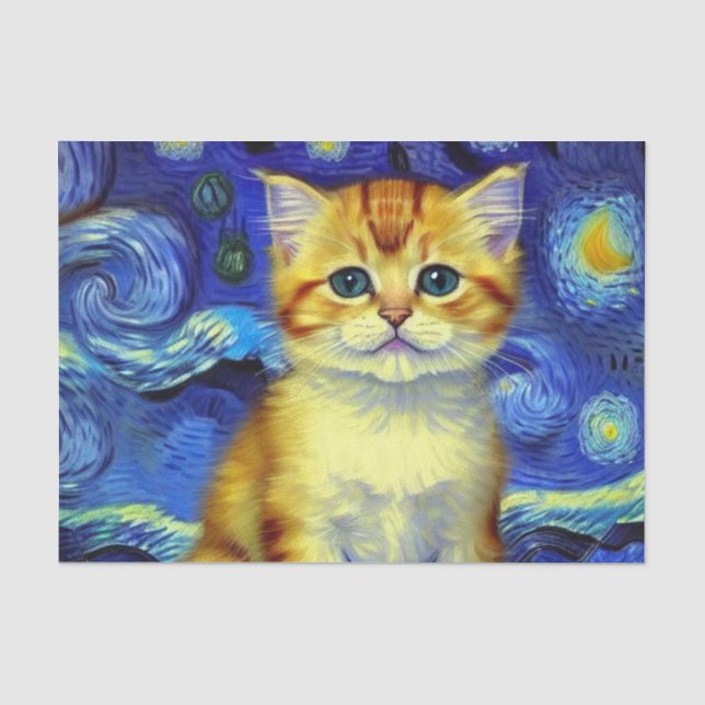 Niedlich Kitten Starry Night Van Gogh Seidenpapier (Vorderseite)