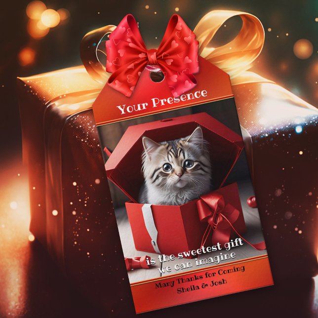 Niedlich Kitten Sweet Vielen Dank Geschenkanhänger (A cute gift tag with a kitten in festive red gift box. Beautiful for a birthday Thank You, Christmas)