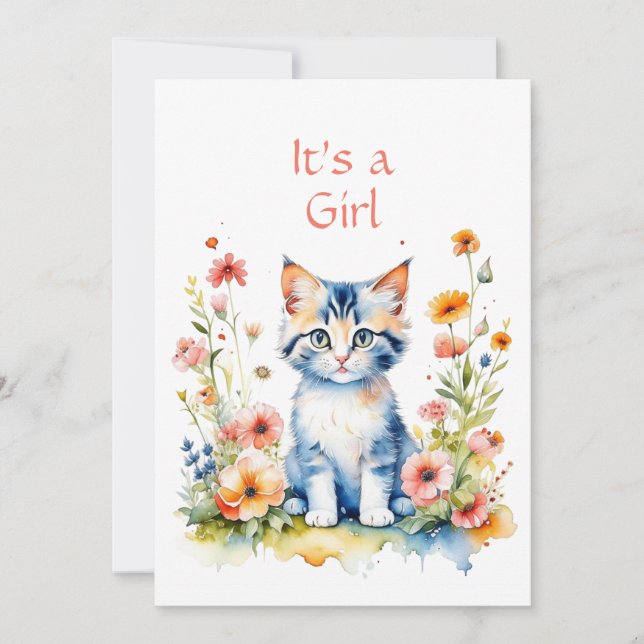 Niedlich Kitten Themed Girl's Baby Shower Einladung (Vorderseite)
