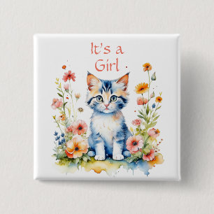 Niedlich Kitten Themed It's a Girl Button
