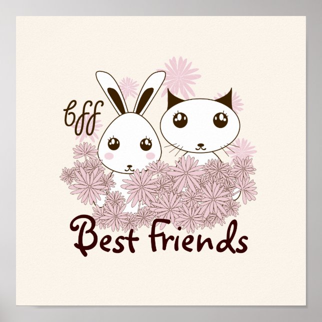 Niedlich Kitten und Bunny Animal Friends Kinderzim Poster (Vorne)