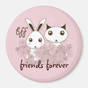 Niedlich Kitten und Bunny Friends Forever Girl Pin Magnet