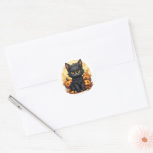 Niedlich Kitten und Jack-O-Lanterns Umschlag Aufkl Runder Aufkleber