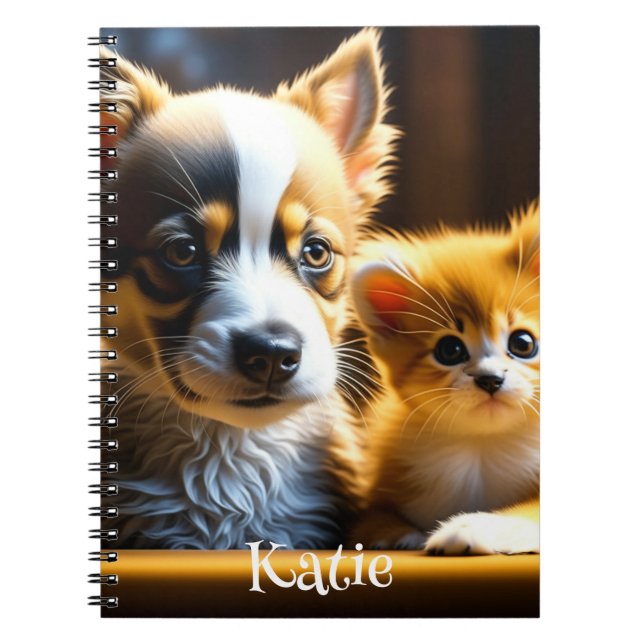 Niedlich Kitten und Welpen Personalisiert Notizblock (Vorderseite)