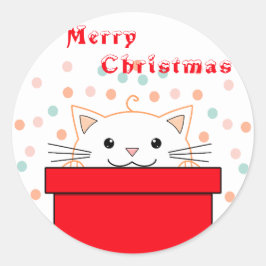 Niedlich Kitten versteckt sich hinter Weihnachten Runder Aufkleber