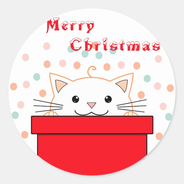 Niedlich Kitten versteckt sich hinter Weihnachten  Runder Aufkleber (Vorderseite)