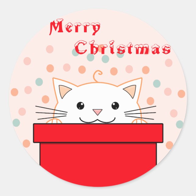 Niedlich Kitten versteckt sich hinter Weihnachten  Runder Aufkleber (Vorderseite)