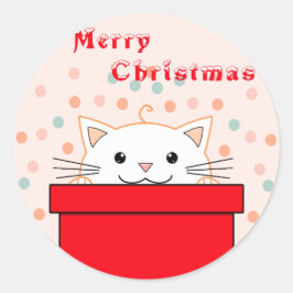 Niedlich Kitten versteckt sich hinter Weihnachten Runder Aufkleber