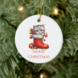Niedlich Kitten Weihnachten Keramik Ornament