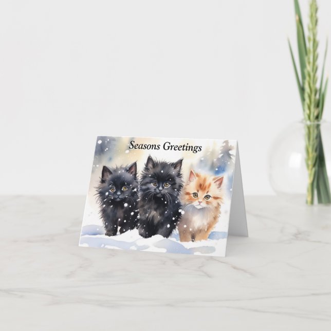 Niedlich Kitten Xmas Card Dankeskarte (Vorderseite)