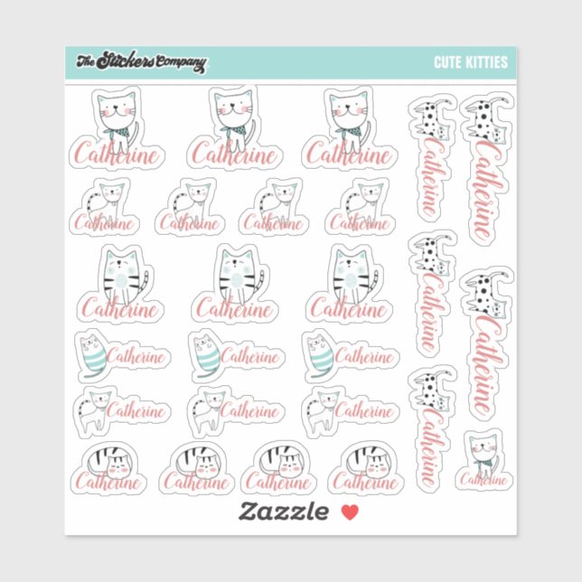 Niedlich Kittens Individuelle Name Labels | Schule (Blatt)