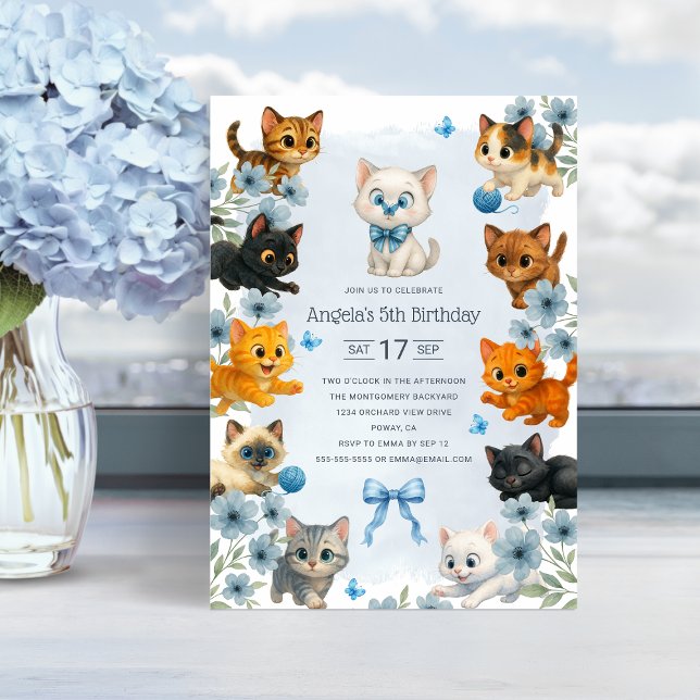 Niedlich Kittens Personalisiert 5. Geburtstagspart Einladung (Cute Kittens Personalized 5th Birthday Party Invitation)