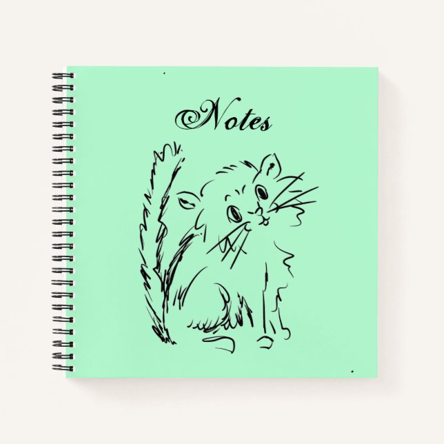 Niedlich Kitty Cartoon Green Square Spiral Notizbuch (Vorderseite)