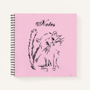 Niedlich Kitty Cartoon Pink Square Spiral Notizbuch