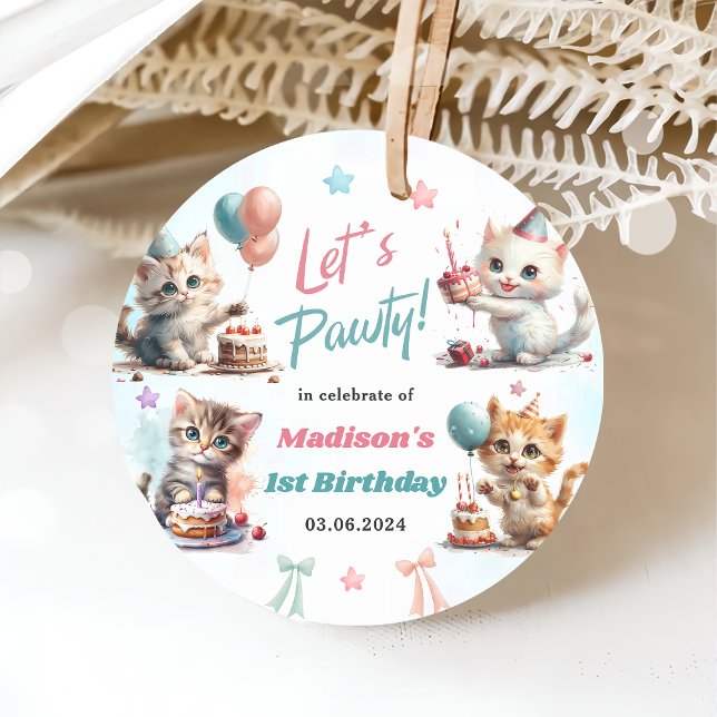 Niedlich Kitty Cat 1. GeburtstagsParty Geschenkanhänger (Von Creator hochgeladen)