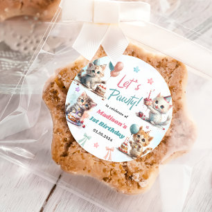 Niedlich Kitty Cat 1. GeburtstagsParty Runder Aufkleber
