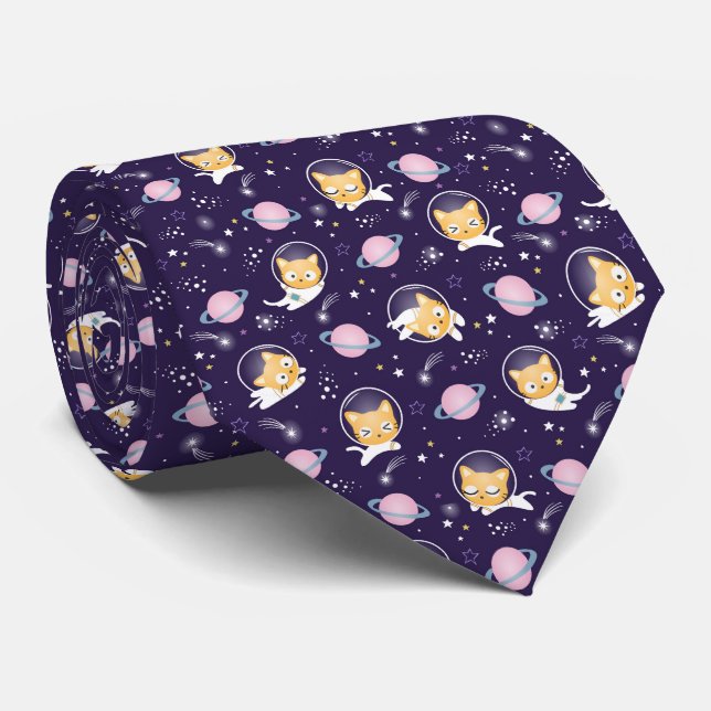 Niedlich Kitty Cat Astronauten Muster Krawatte (Gerollt)