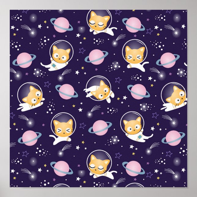 Niedlich Kitty Cat Astronauten Muster Poster (Vorne)