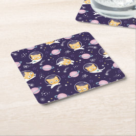 Niedlich Kitty Cat Astronauten Muster Rechteckiger Pappuntersetzer