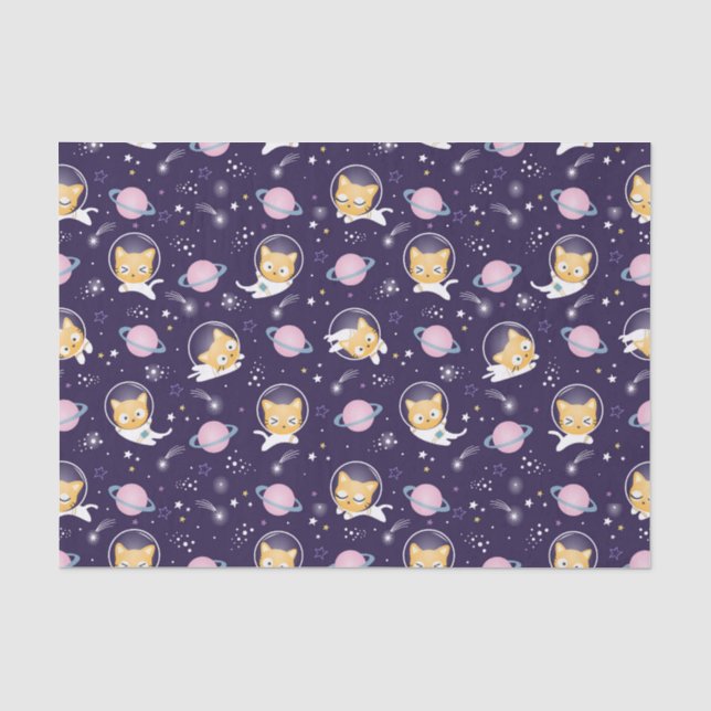 Niedlich Kitty Cat Astronauten Muster Seidenpapier (Vorderseite)