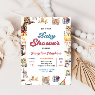 Niedlich Kitty Cat Baby Dusche Party Einladung