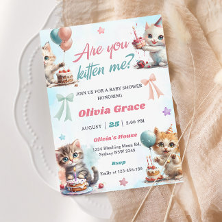Niedlich Kitty Cat Baby Dusche Party Einladung