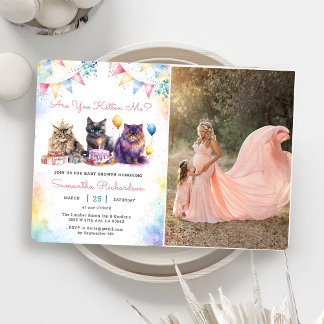 Niedlich Kitty Cat Baby Dusche Party Foto Einladung