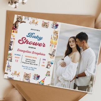 Niedlich Kitty Cat Baby Dusche Party Foto Einladung