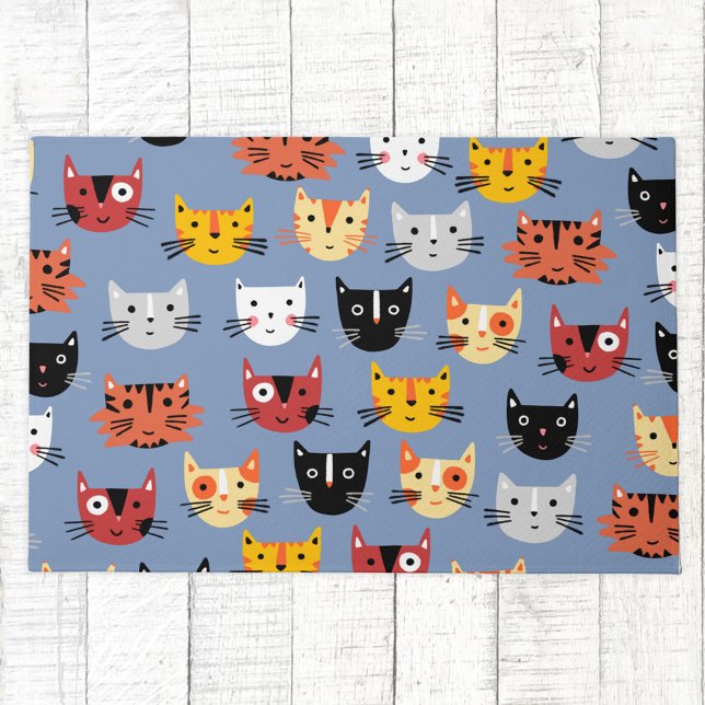 Niedlich Kitty Cat Blue Fußmatte (Fun kitty cat blue doormat)
