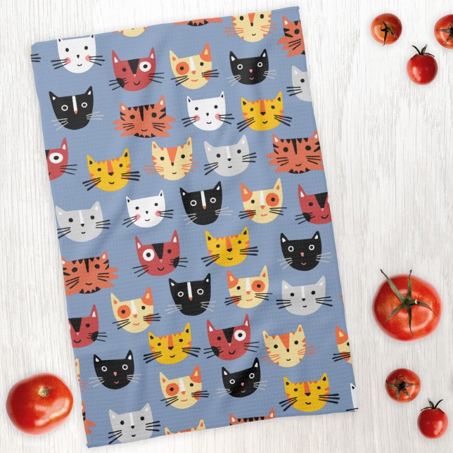 Niedlich Kitty Cat Blue Geschirrtuch (Cute kitty cat kitchen towel)