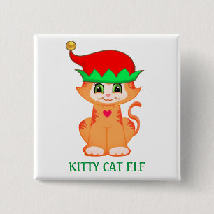 Niedlich Kitty Cat Elf Weihnachten Button