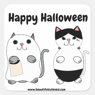 Niedlich Kitty Cat Ghost Monster Halloween persona Quadratischer Aufkleber