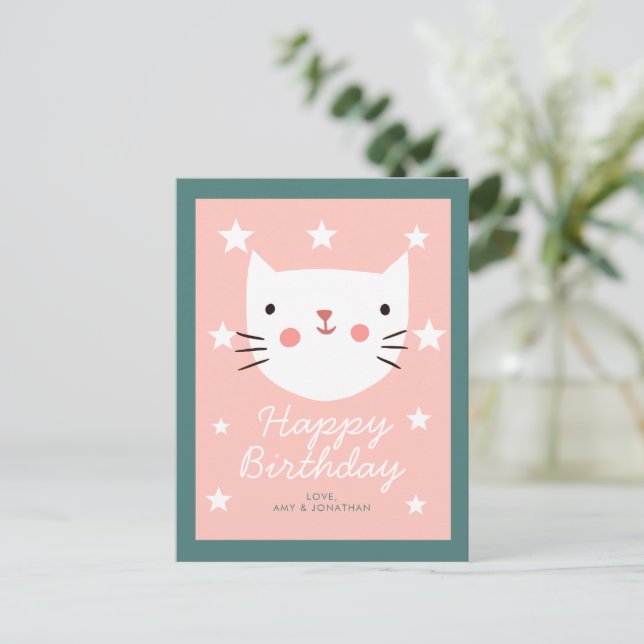 Niedlich Kitty Cat Happy Birthday Postkarte (Stehend Vorderseite)