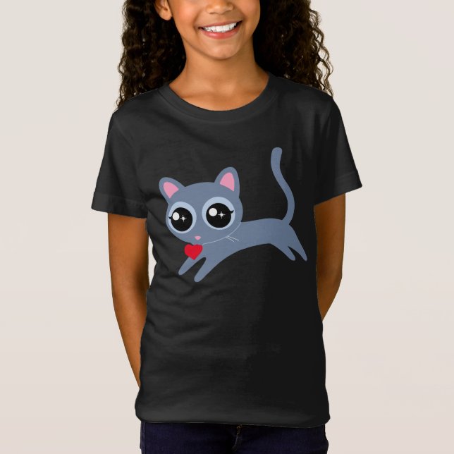 Niedlich Kitty Cat Herzdieb T-Shirt (Vorderseite)