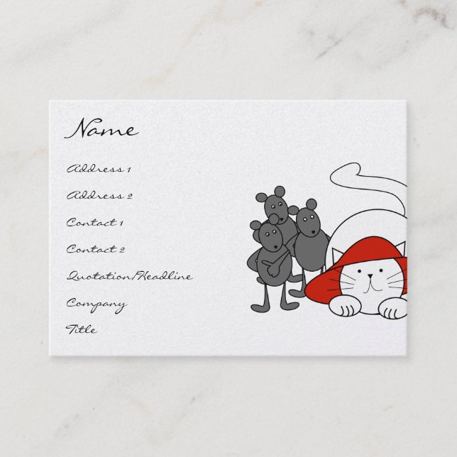 Niedlich Kitty Cat Mice Business Cards Red Hat Visitenkarte (Vorderseite)