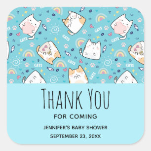 Niedlich Kitty Cat Muster Whimsical Baby Dusche Quadratischer Aufkleber