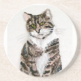Niedlich Kitty Cat Painting Grau Tabby Sandstein Untersetzer