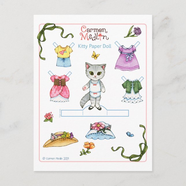 Niedlich Kitty Cat Paper Puppenkarte Postkarte (Vorderseite)