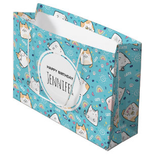 Niedlich Kitty Cat Pattern Whimsical Geburtstag Große Geschenktüte