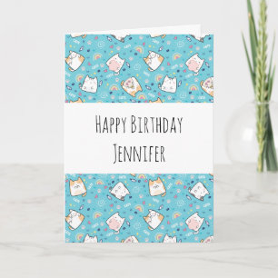 Niedlich Kitty Cat Pattern Whimsical Geburtstag Karte