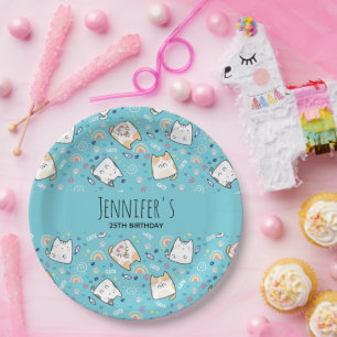 Niedlich Kitty Cat Pattern Whimsical Geburtstag Pappteller