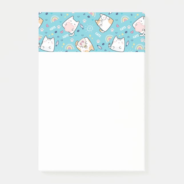 Niedlich Kitty Cat Pattern Whimsical Post-it Klebezettel (Vorderseite)