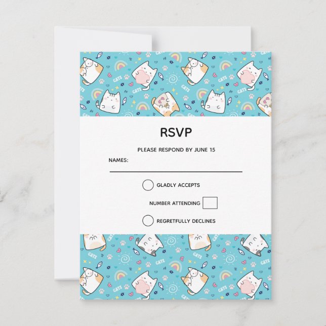 Niedlich Kitty Cat Pattern Whimsical RSVP Karte (Vorderseite)