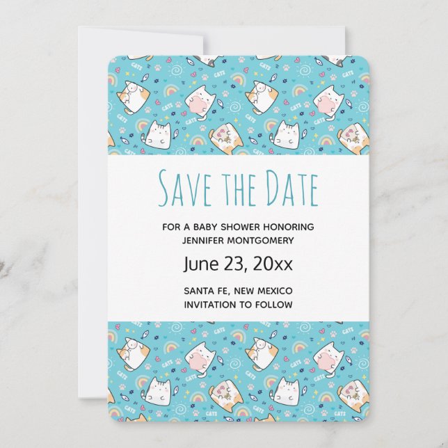 Niedlich Kitty Cat Pattern Whimsical Save the Date (Vorderseite)