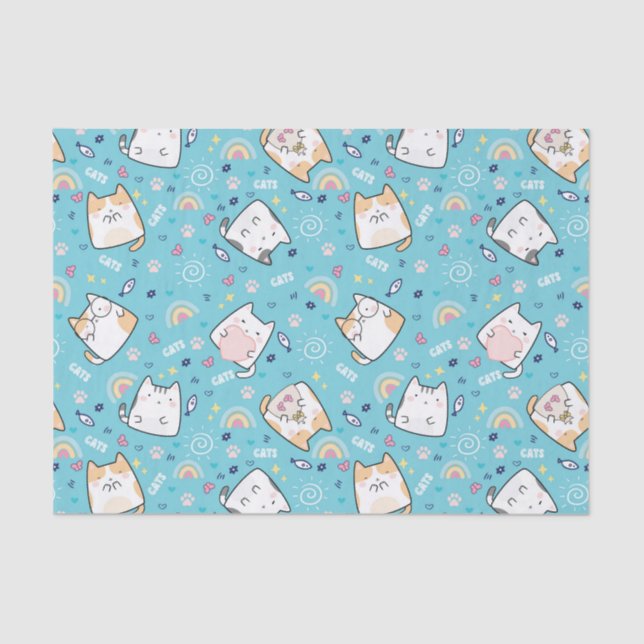 Niedlich Kitty Cat Pattern Whimsical Seidenpapier (Vorderseite)