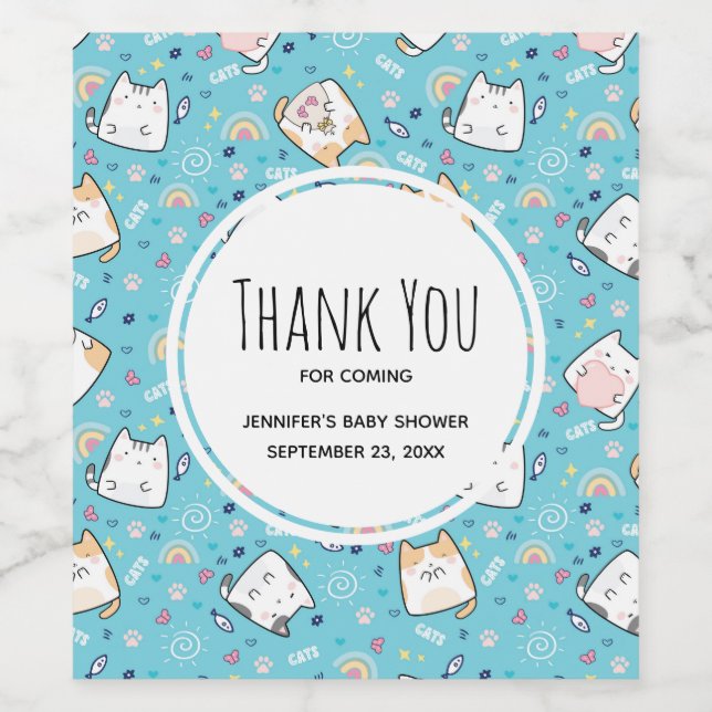 Niedlich Kitty Cat Pattern Whimsical Weinetikett (Einzelnes Label)