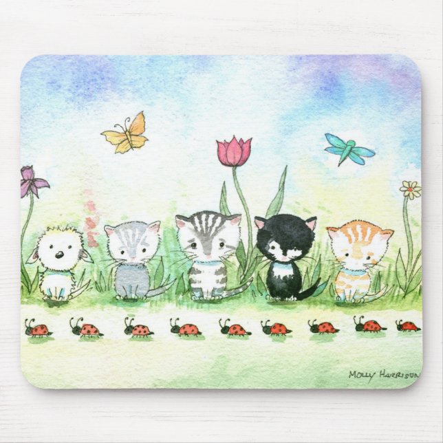 Niedlich Kitty Cat Puppy Ladybug Mousepad (Vorne)