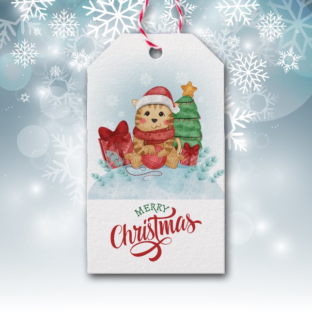 Niedlich Kitty Cat Weihnachtsmannmütze Weihnachten Geschenkanhänger (Von Creator hochgeladen)