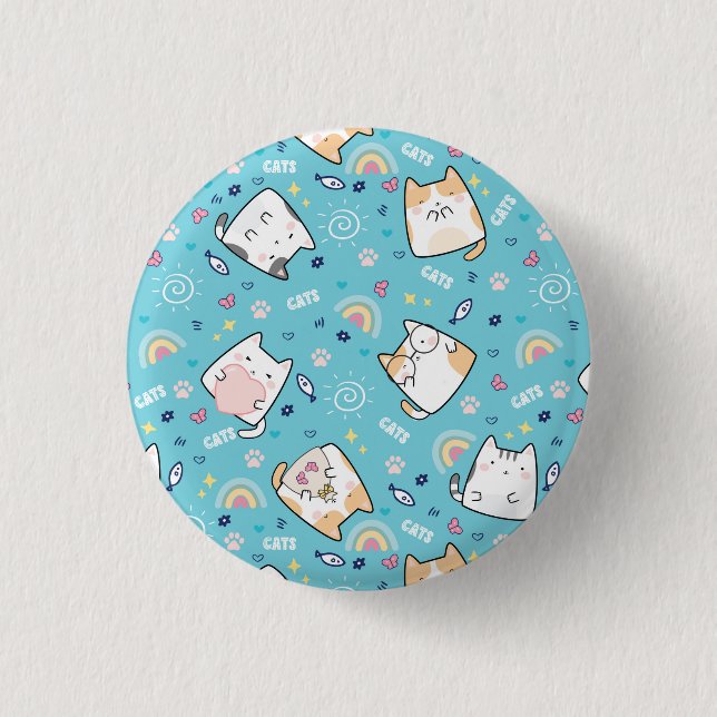 Niedlich Kitty Cats Whimsical Pattern Button (Vorderseite)